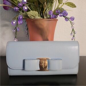 Previously loved Salvatore Ferragamo long wallet in Baby Blue